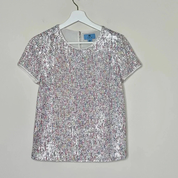 CeCe Allover Sequin Short Sleeve Top - Picture 1 of 10